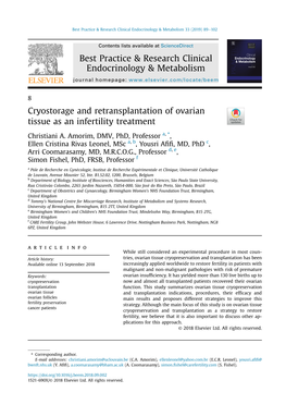 Cryostorage and Retransplantation of Ovarian Tissue As an Infertility Treatment