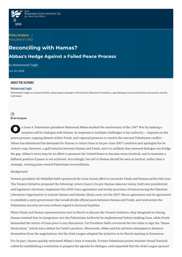 Reconciling with Hamas? Abbas's Hedge Against a Failed Peace Process by Mohammad Yaghi