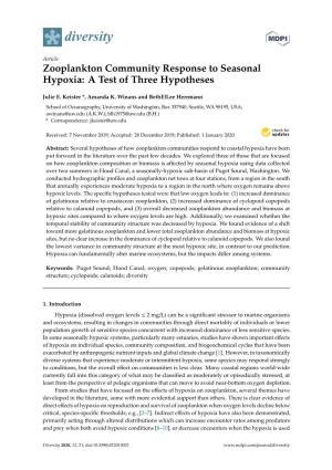 Zooplankton Community Response to Seasonal Hypoxia: a Test of Three Hypotheses