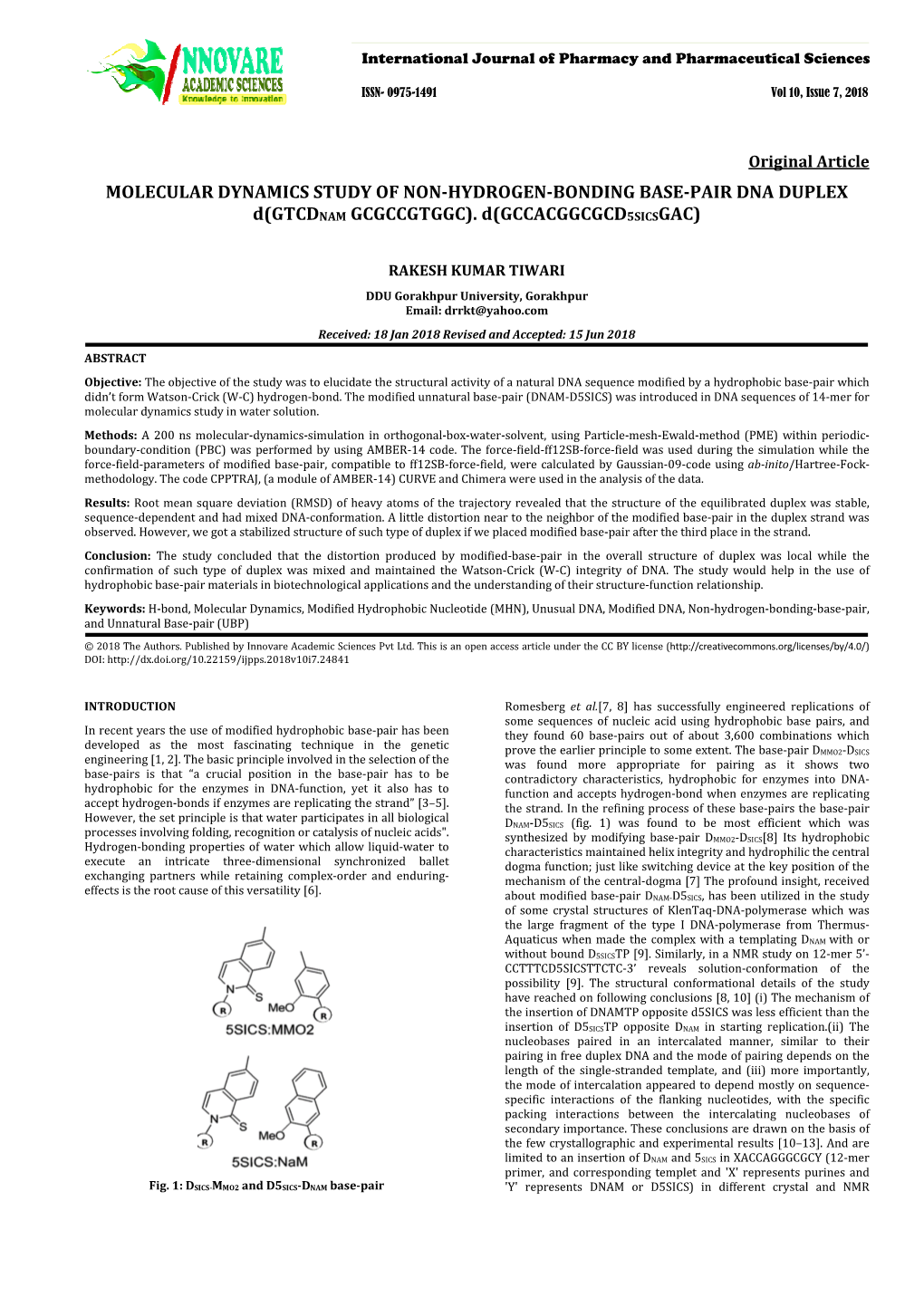 MOLECULAR DYNAMICS STUDY of NON-HYDROGEN-BONDING BASE-PAIR DNA DUPLEX D(GTCD NAM GCGCCGTGGC)