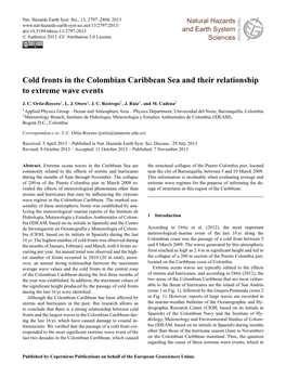 Cold Fronts in the Colombian Caribbean Sea and Their Relationship to Extreme Wave Events