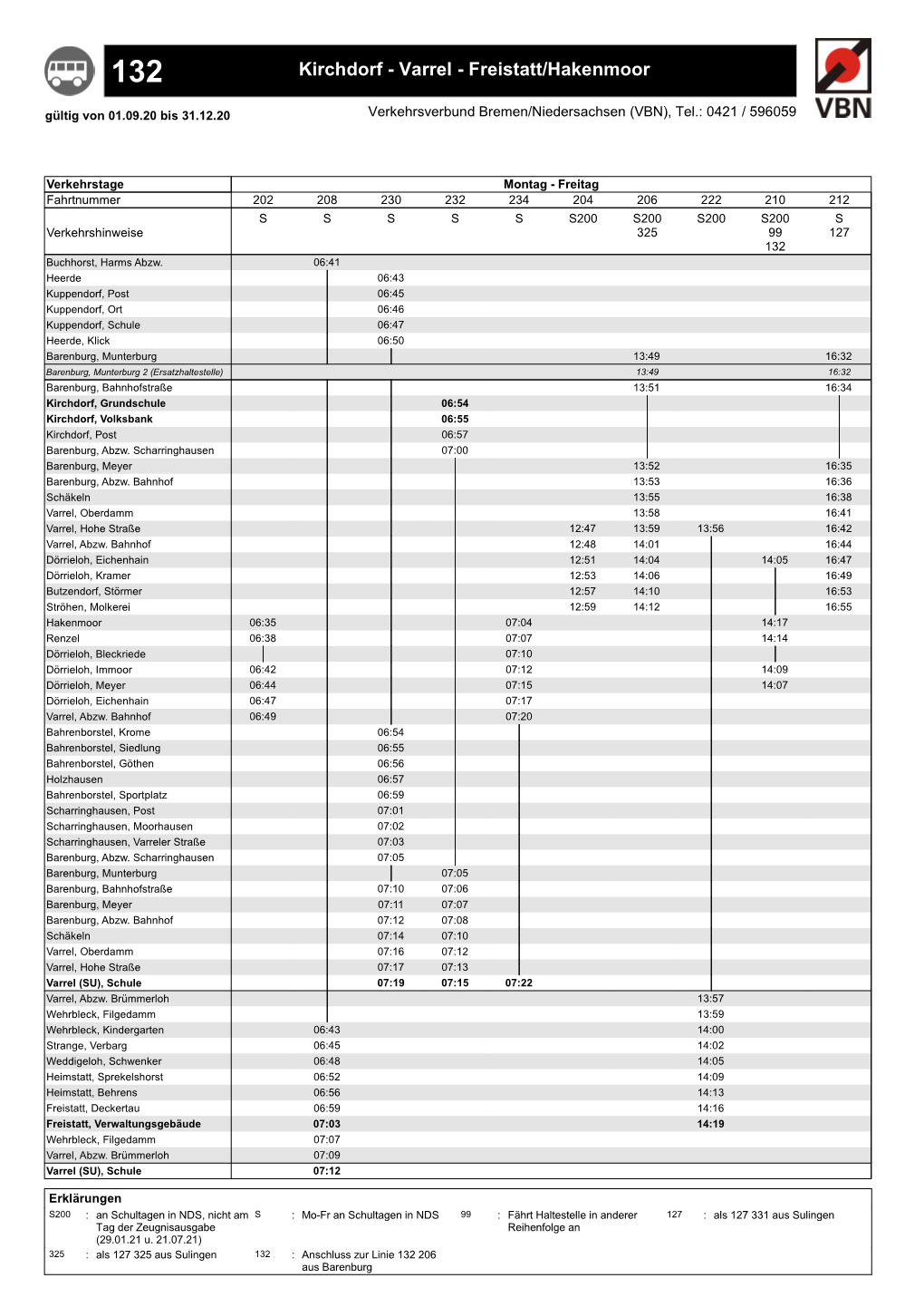 Freistatt/Hakenmoor Gültig Von 01.09.20 Bis 31.12.20 Verkehrsverbund Bremen/Niedersachsen (VBN), Tel.: 0421 / 596059