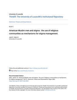 American Muslim Men and Stigma : the Use of Religious Communities As Mechanisms for Stigma Management