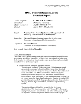IDRC Doctoral Research Award Technical Report by Clarence M
