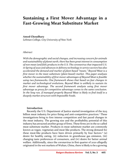Sustaining a First Mover Advantage in a Fast-Growing Meat Substitute Market