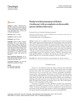 Ploidy Level Determination of Hedera (Araliaceae) with an Emphasis on Discussable Citation: F