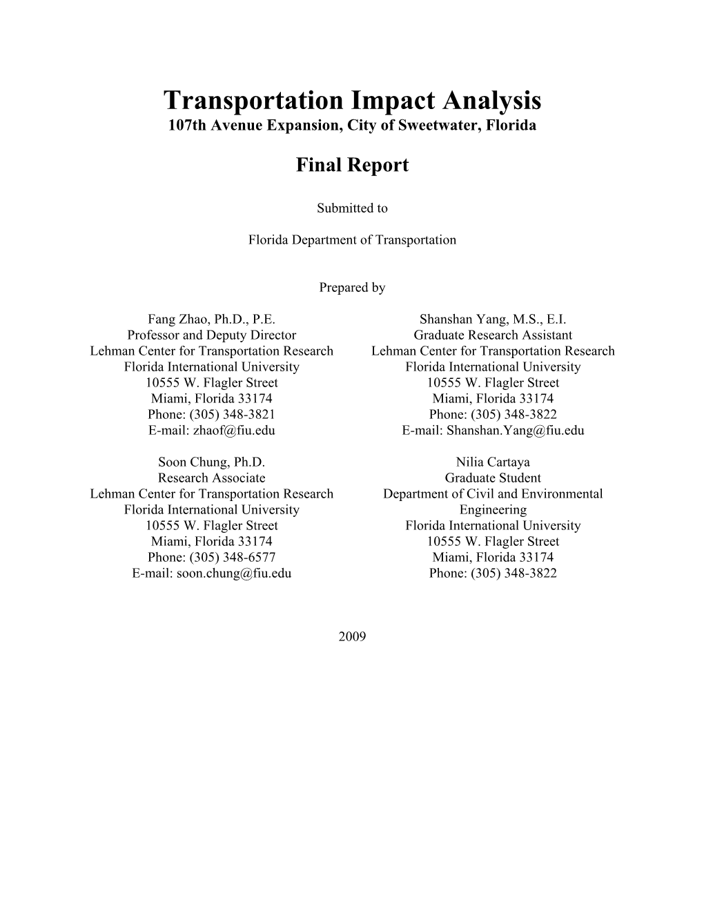 Transportation Impact Analysis 107Th Avenue Expansion, City of Sweetwater, Florida