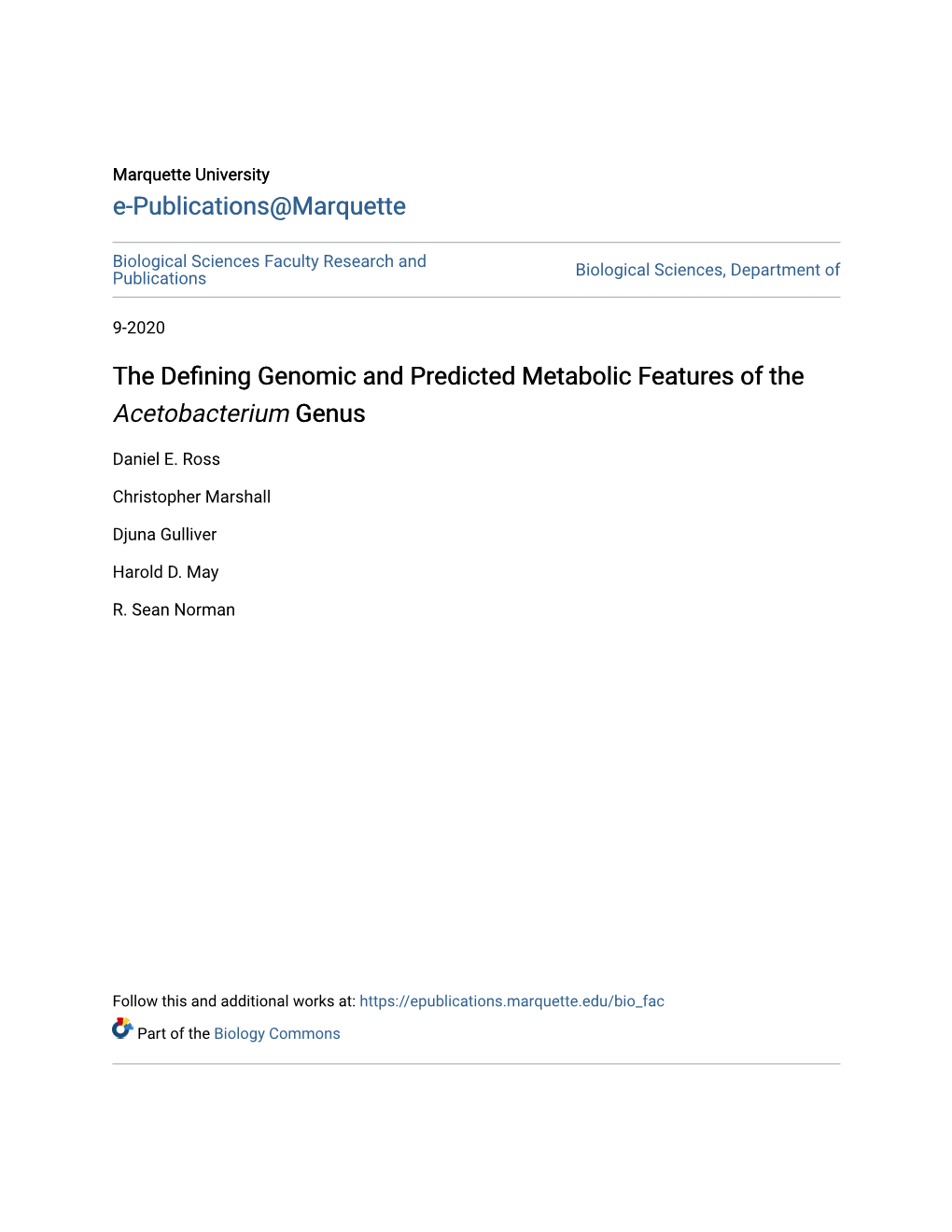 The Defining Genomic and Predicted Metabolic Features of the <Em>Acetobacterium</Em> Genus