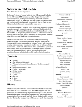 Schwarzschild Metric - Wikipedia, the Free Encyclopedia Page 1 of 7