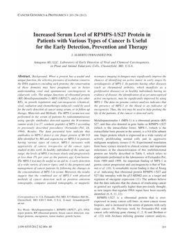 Increased Serum Level of RPMPS-1/S27 Protein in Patients with Various Types of Cancer Is Useful for the Early Detection, Prevention and Therapy