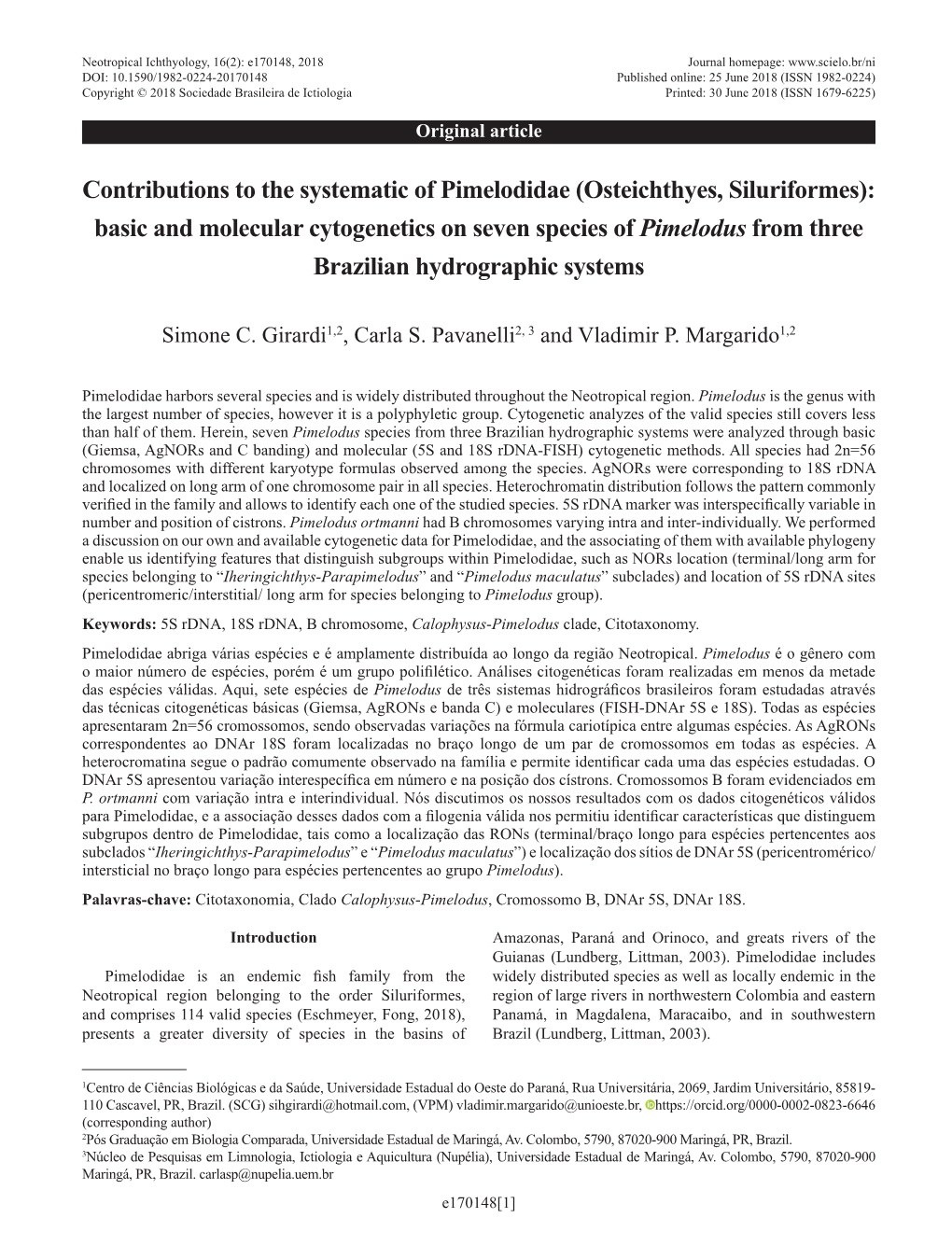 Contributions to the Systematic of Pimelodidae