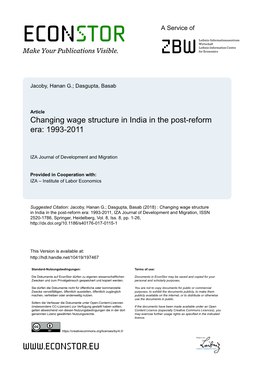 Changing Wage Structure in India in the Post-Reform Era: 1993–2011 Hanan G