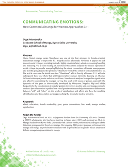 COMMUNICATING EMOTIONS: How Commercial Manga for Women Approaches 3.11