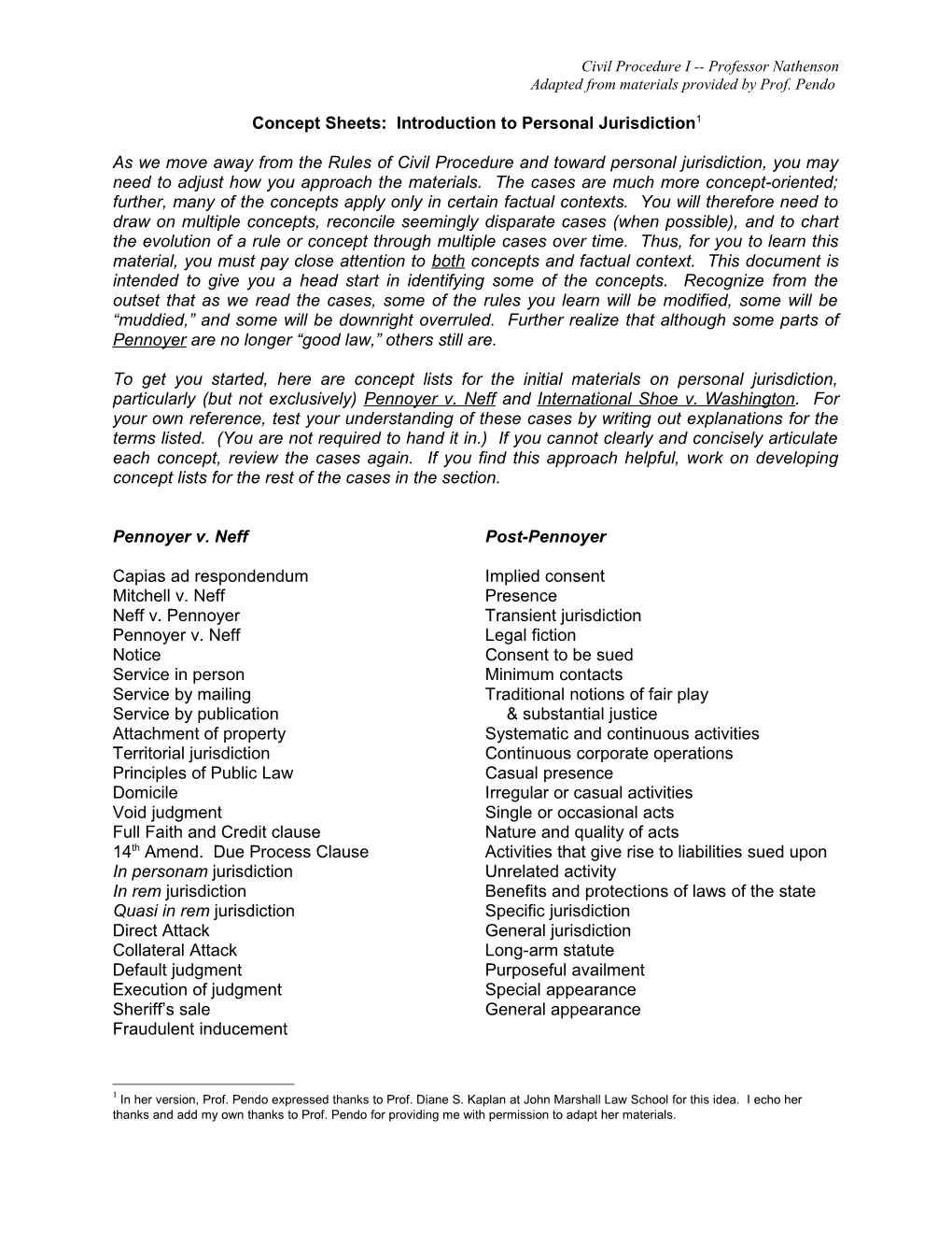 Concept Sheets: Introduction to Personal Jurisdiction