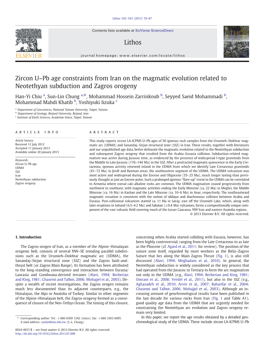 Zircon U–Pb Age Constraints from Iran on the Magmatic Evolution Related to Neotethyan Subduction and Zagros Orogeny