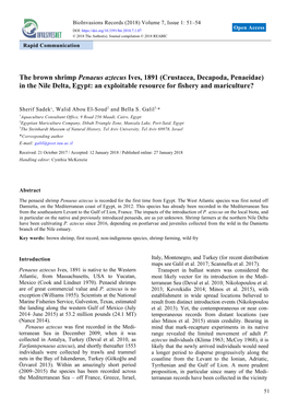 The Brown Shrimp Penaeus Aztecus Ives, 1891 (Crustacea, Decapoda, Penaeidae) in the Nile Delta, Egypt: an Exploitable Resource for Fishery and Mariculture?