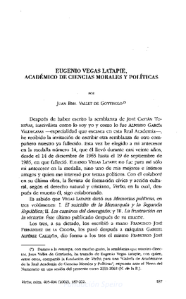 Eugenio Vegas Latapié, Académico De Ciencias Morales Y Políticas