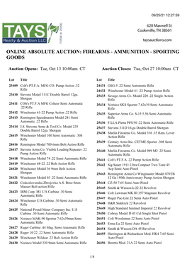 Online Absolute Auction: Firearms - Ammunition - Sporting Goods