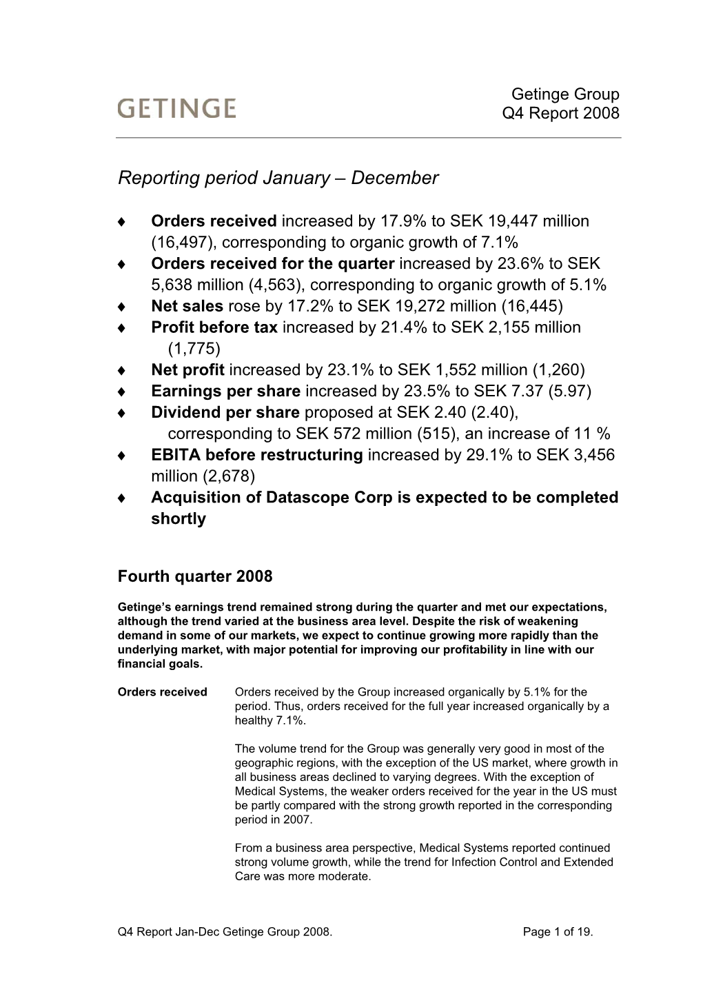 Reporting Period January – December