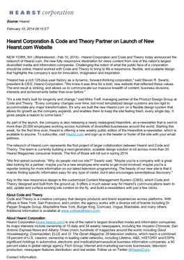 Hearst Corporation & Code and Theory Partner on Launch of New