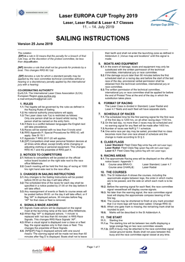 SAILING INSTRUCTIONS Version 25 June 2019