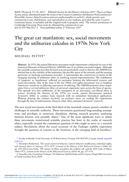 The Great Cat Mutilation: Sex, Social Movements and the Utilitarian Calculus in 1970S New York City