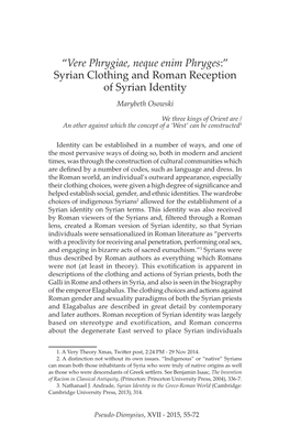 Syrian Clothing and Roman Reception of Syrian Identity Marybeth Osowski