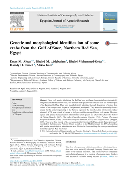 Genetic and Morphological Identification of Some Crabs from the Gulf of Suez, Northern Red Sea, Egypt