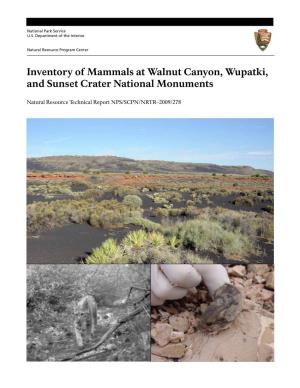Inventory of Mammals at Walnut Canyon, Wupatki, and Sunset Crater National Monuments