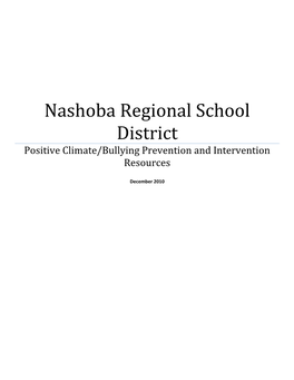 Nashoba Regional School District Positive Climate/Bullying Prevention and Intervention Resources