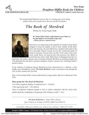 Press Release for the Book of Mordred Published by Houghton