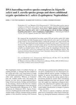 DNA Barcoding Resolves Species Complexes in Stigmella Salicis and S