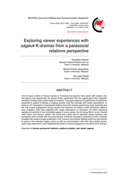 Exploring Viewer Experiences with Sageuk K-Dramas from a Parasocial Relations Perspective