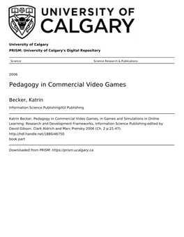 Pedagogy in Commercial Video Games
