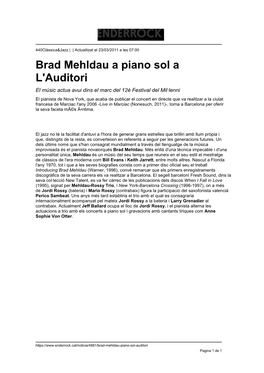 Brad Mehldau a Piano Sol a L'auditori