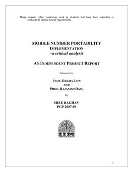 MOBILE NUMBER PORTABILITY –A Critical Analysis