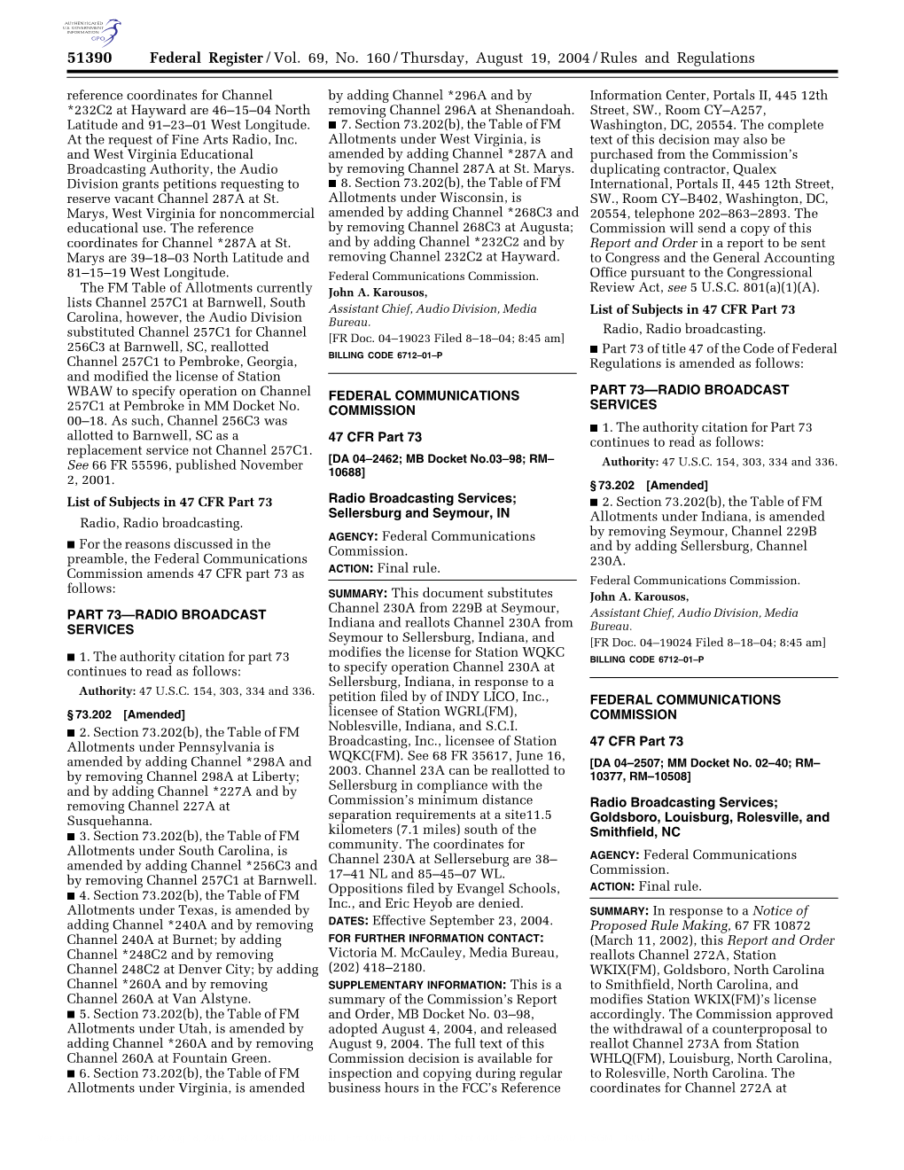 Federal Register/Vol. 69, No. 160/Thursday, August 19, 2004