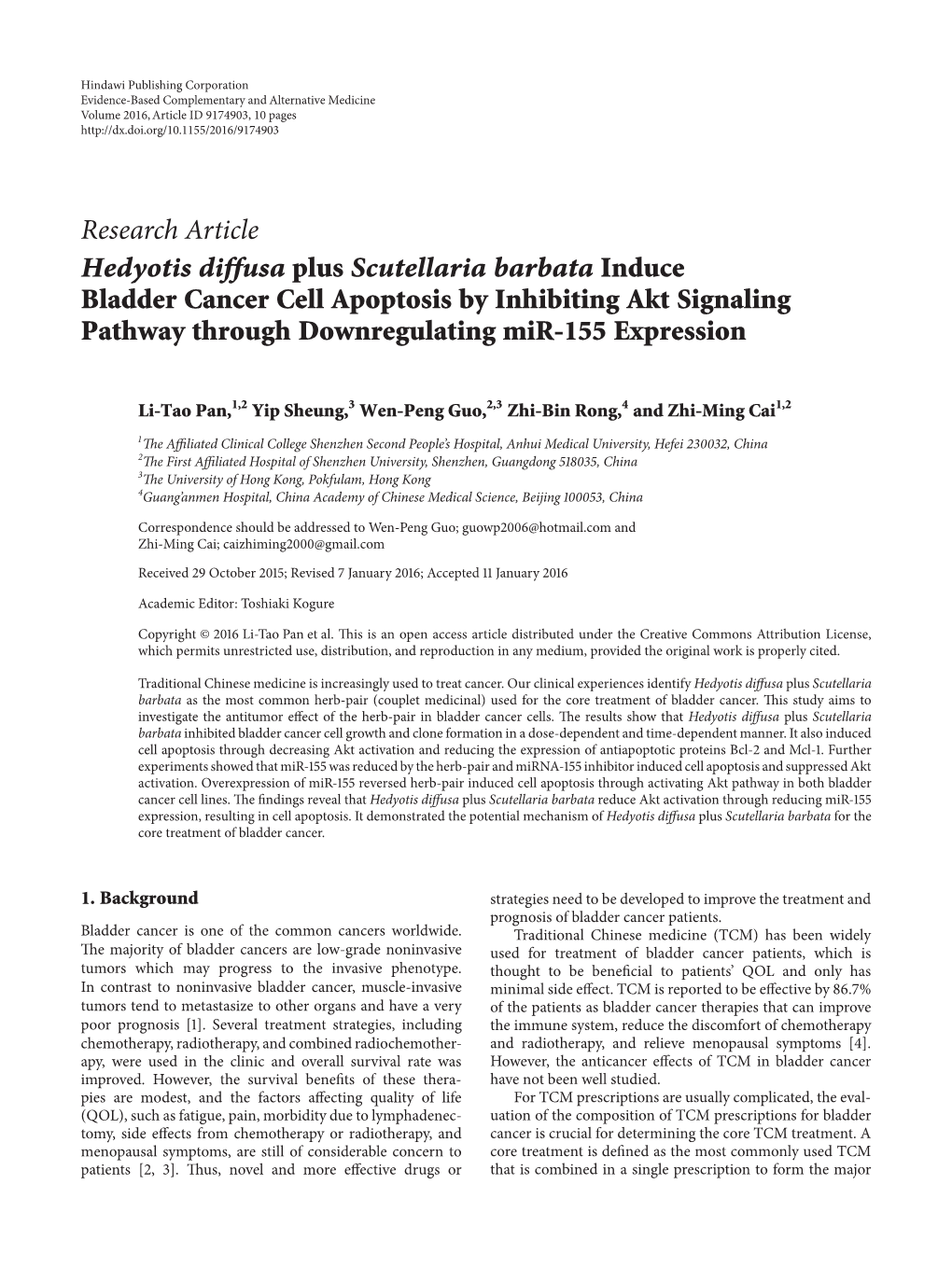 Bladder Cancer Cell Apoptosis by Inhibiting Akt Signaling Pathway Through Downregulating Mir-155 Expression