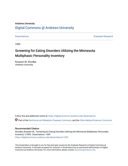 Screening for Eating Disorders Utilizing the Minnesota Multiphasic Personality Inventory