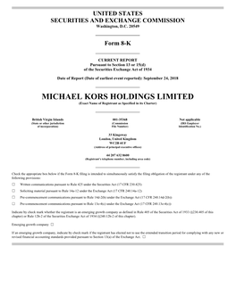 MICHAEL KORS HOLDINGS LIMITED (Exact Name of Registrant As Specified in Its Charter)