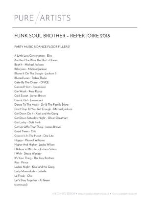 Funk Soul Brother – Repertoire 2018
