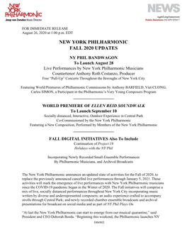 New York Philharmonic Fall 2020 Updates