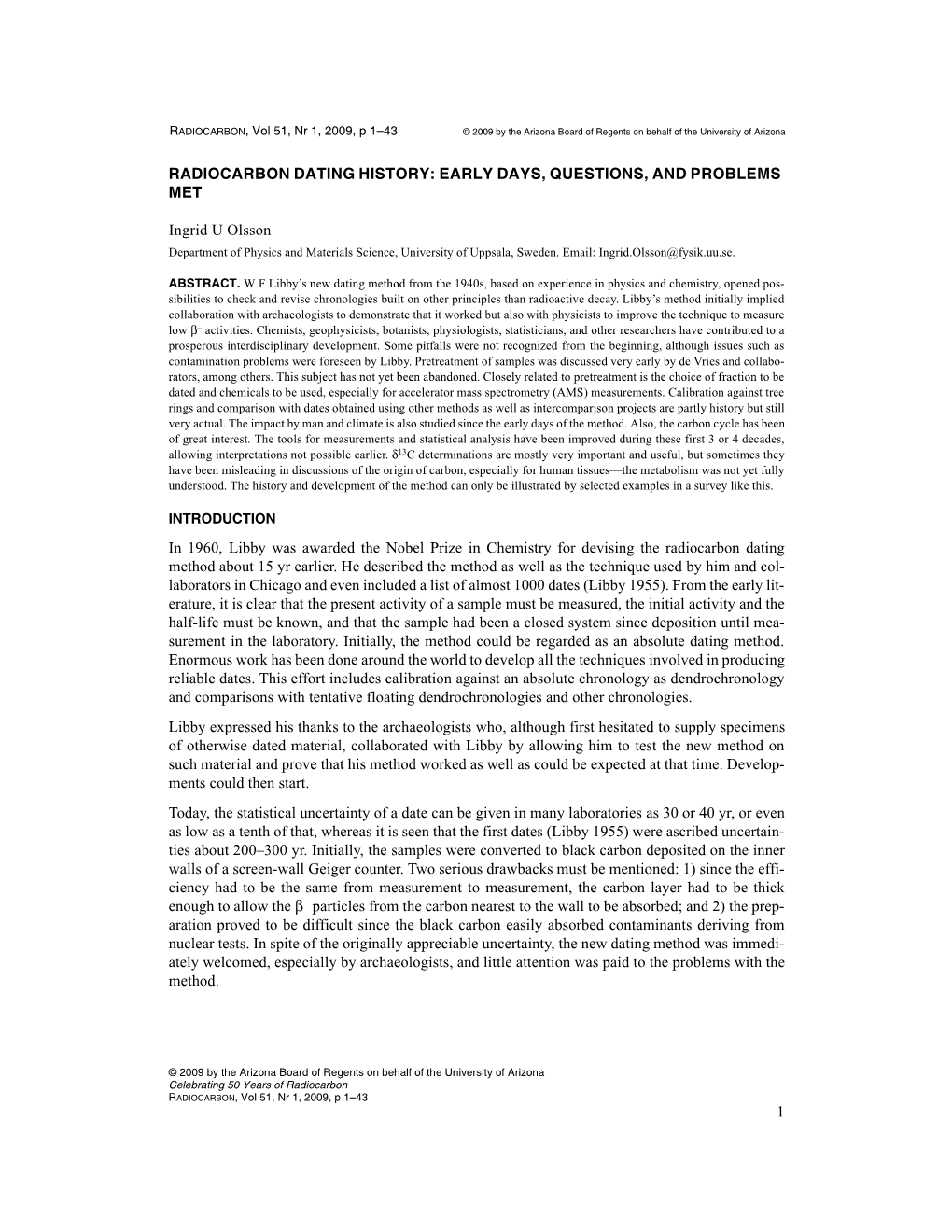 1 Radiocarbon Dating History