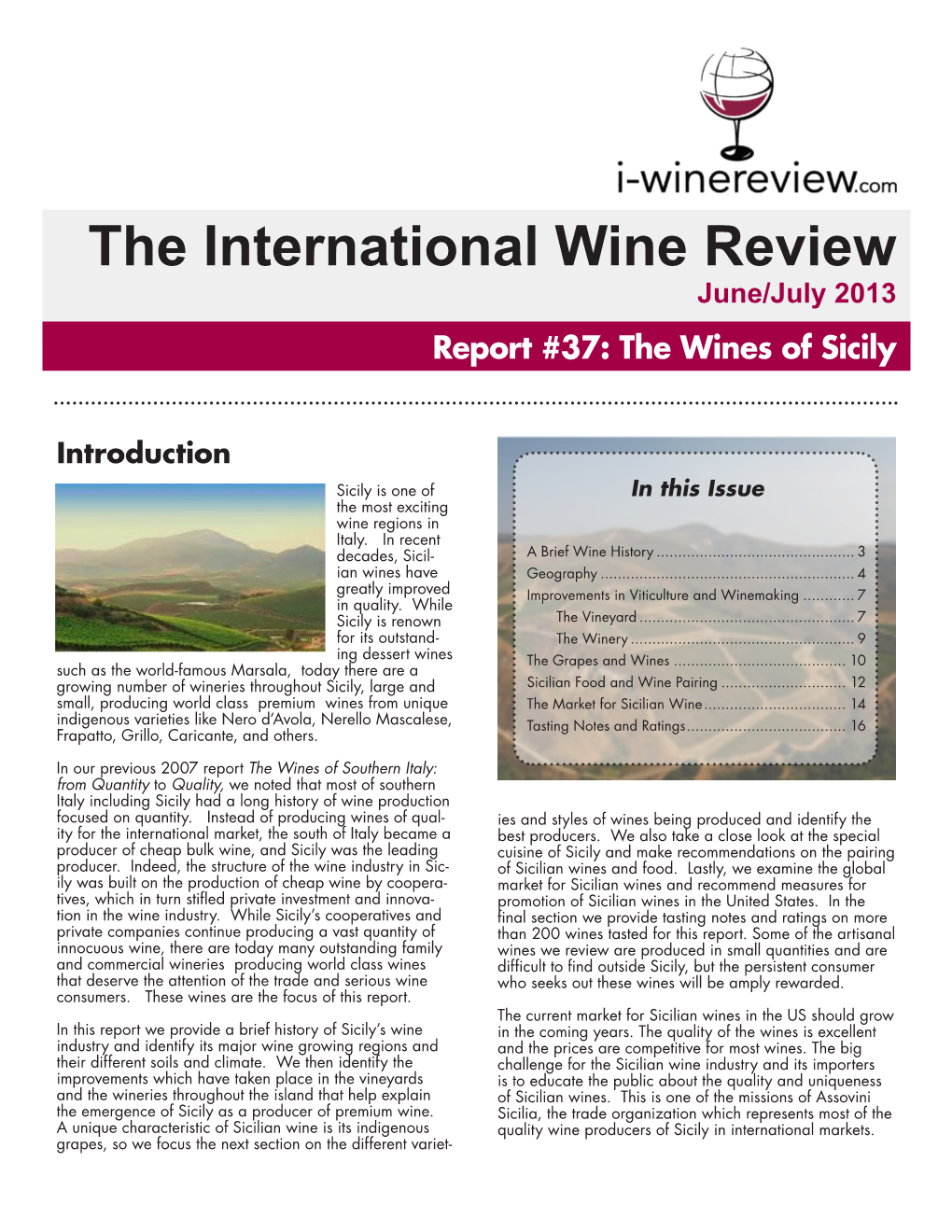 The International Wine Review June/July 2013 Report #37: the Wines of Sicily