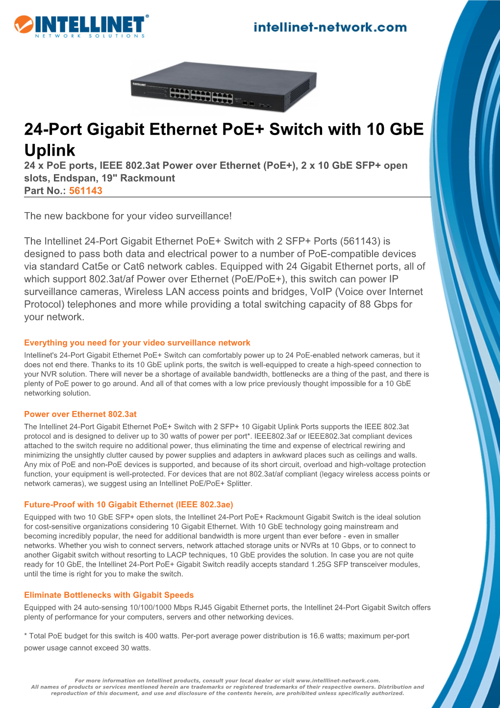 24-Port Gigabit Ethernet Poe+ Switch with 10 Gbe Uplink