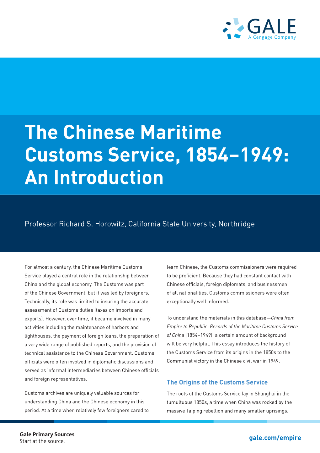 The Chinese Maritime Customs Service, 1854–1949: an Introduction