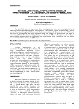 Eccrine Acrospiroma of Eyelid with Malignant Transformation- a Case Report and Review of Literature