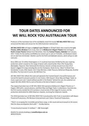 Tour Dates Announced for We Will Rock You Australian Tour
