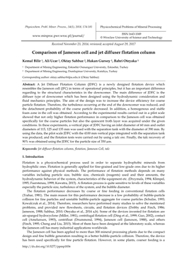 Comparison of Jameson Cell and Jet Diffuser Flotation Column