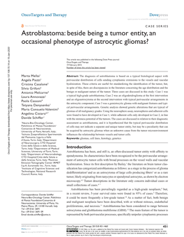 Astroblastoma: Beside Being a Tumor Entity, an Occasional Phenotype of Astrocytic Gliomas?